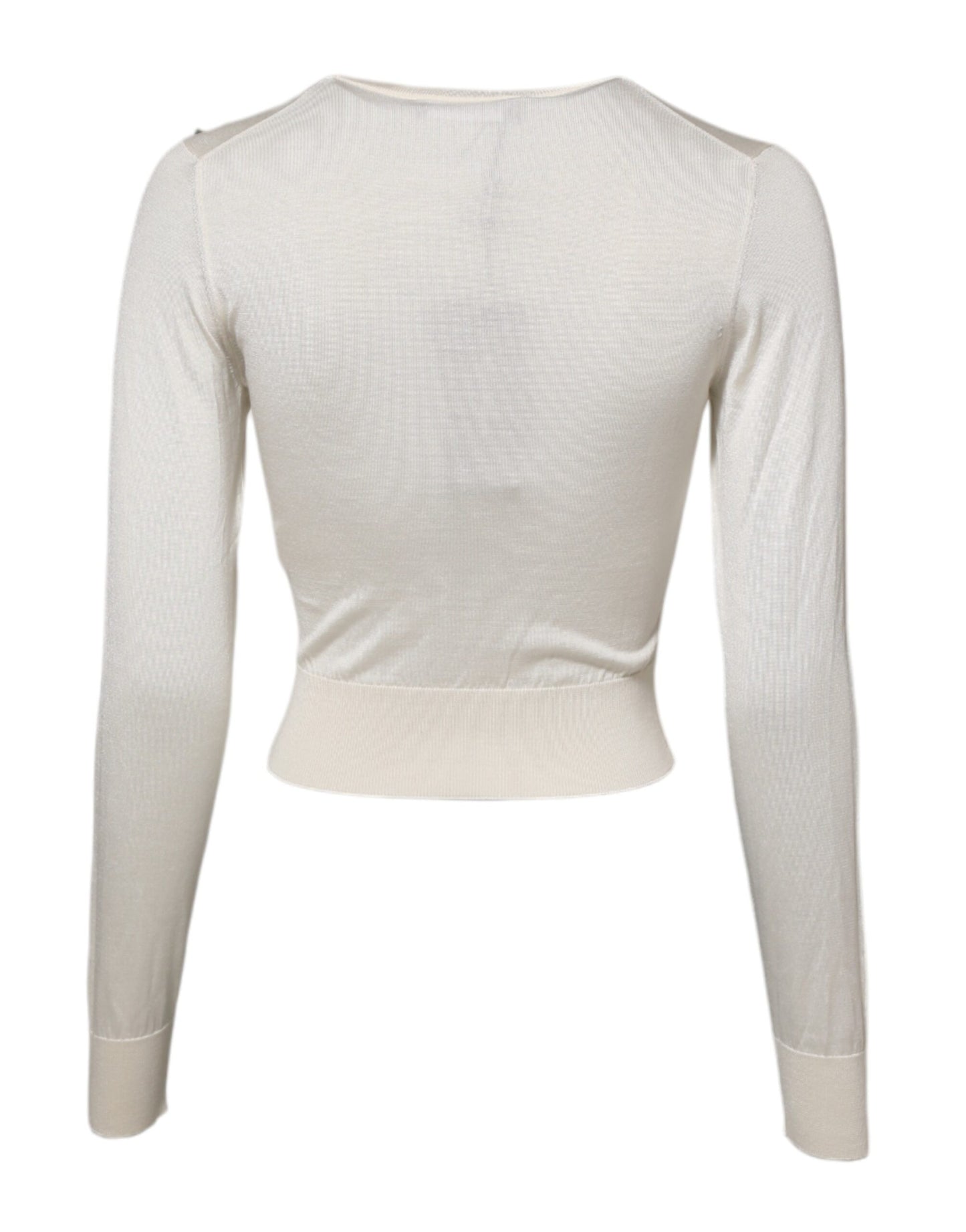 Dolce & Gabbana White Silk Lily Embellished Pullover Sweater