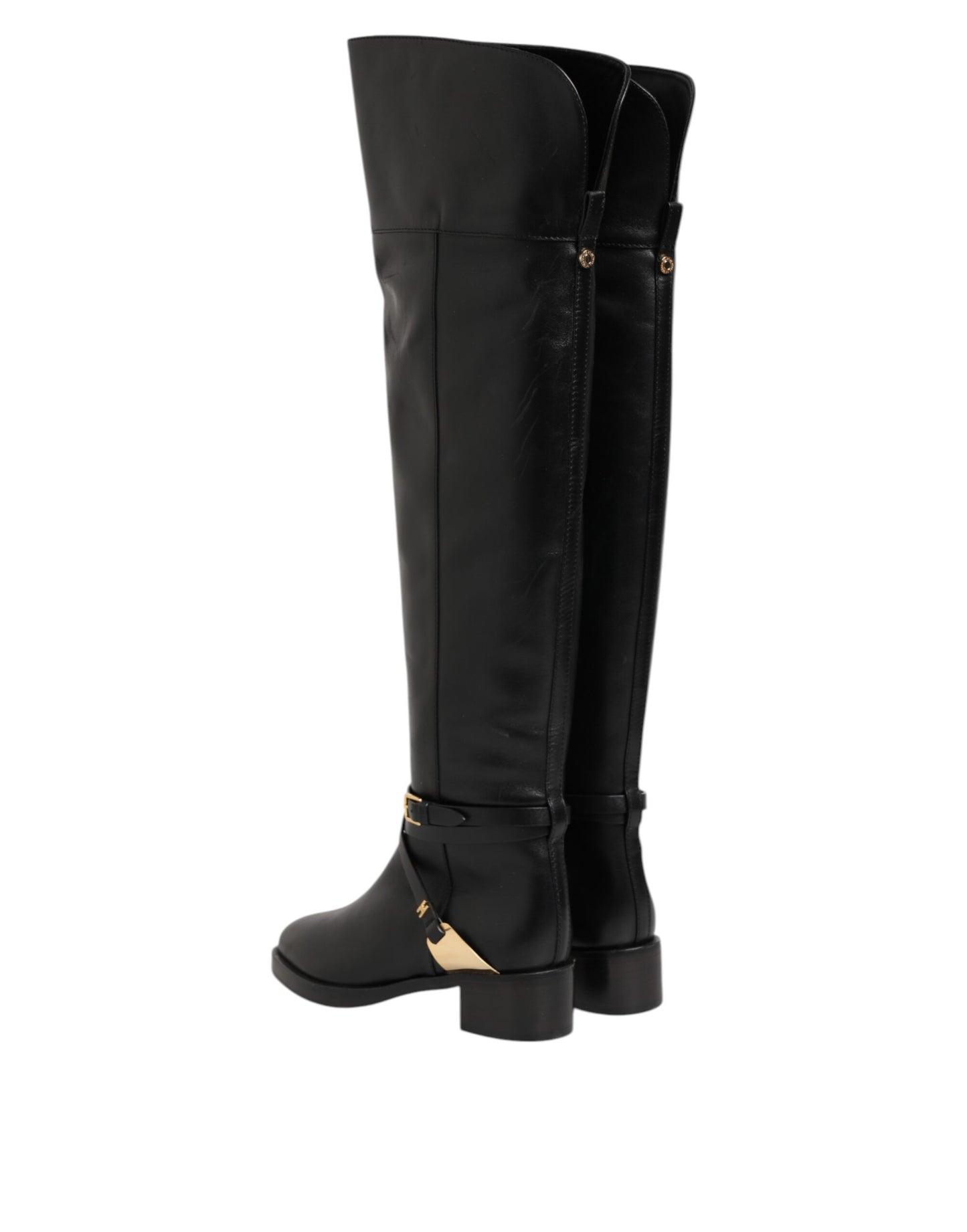 Elisabetta Franchi Black Leather Buckled High Boots Shoes