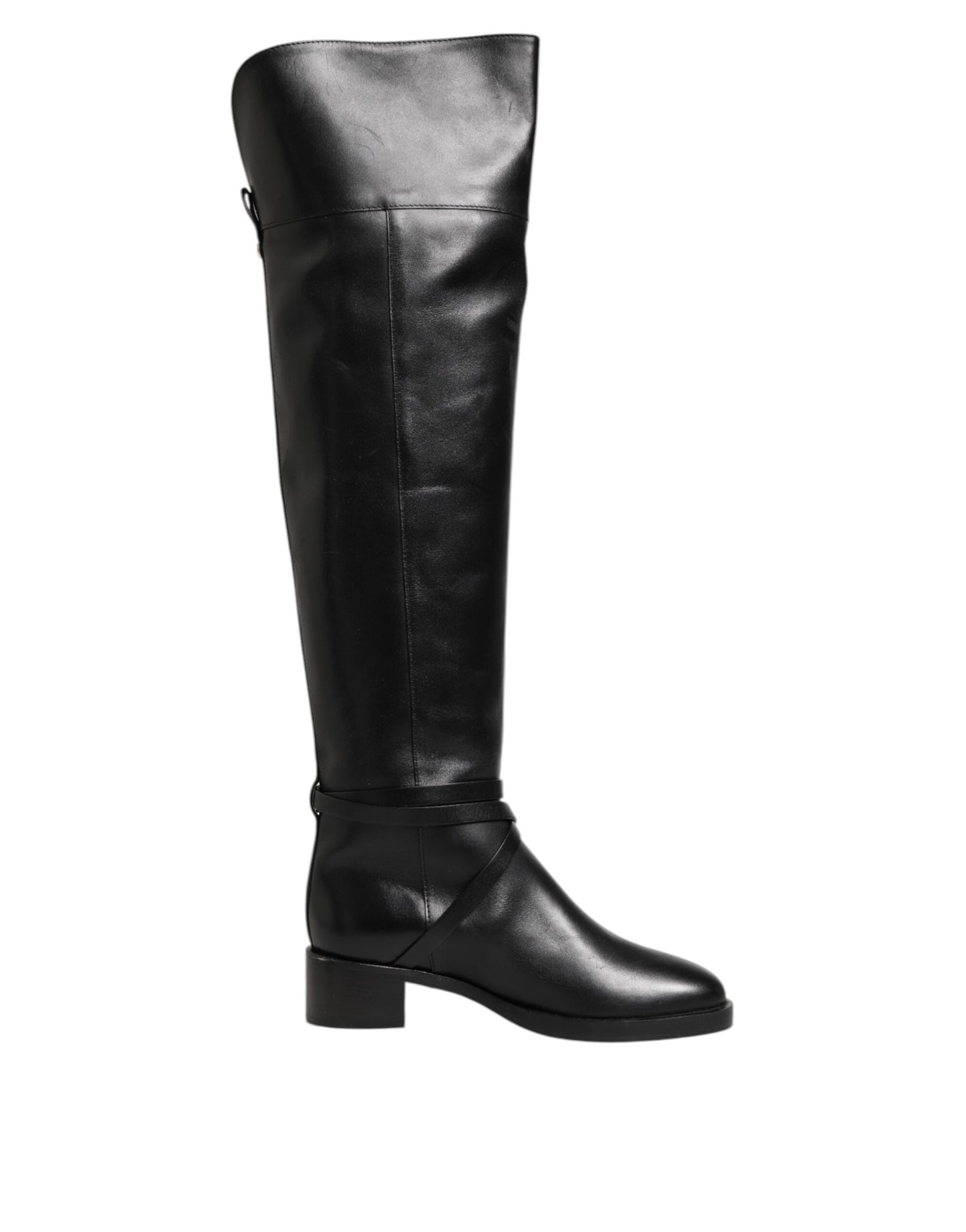 Elisabetta Franchi Black Leather Buckled High Boots Shoes