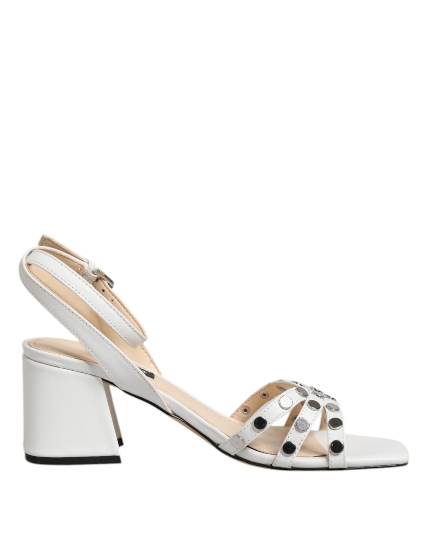 Nine West White Block Heeled Studded Wrap Strap Sandals Shoes