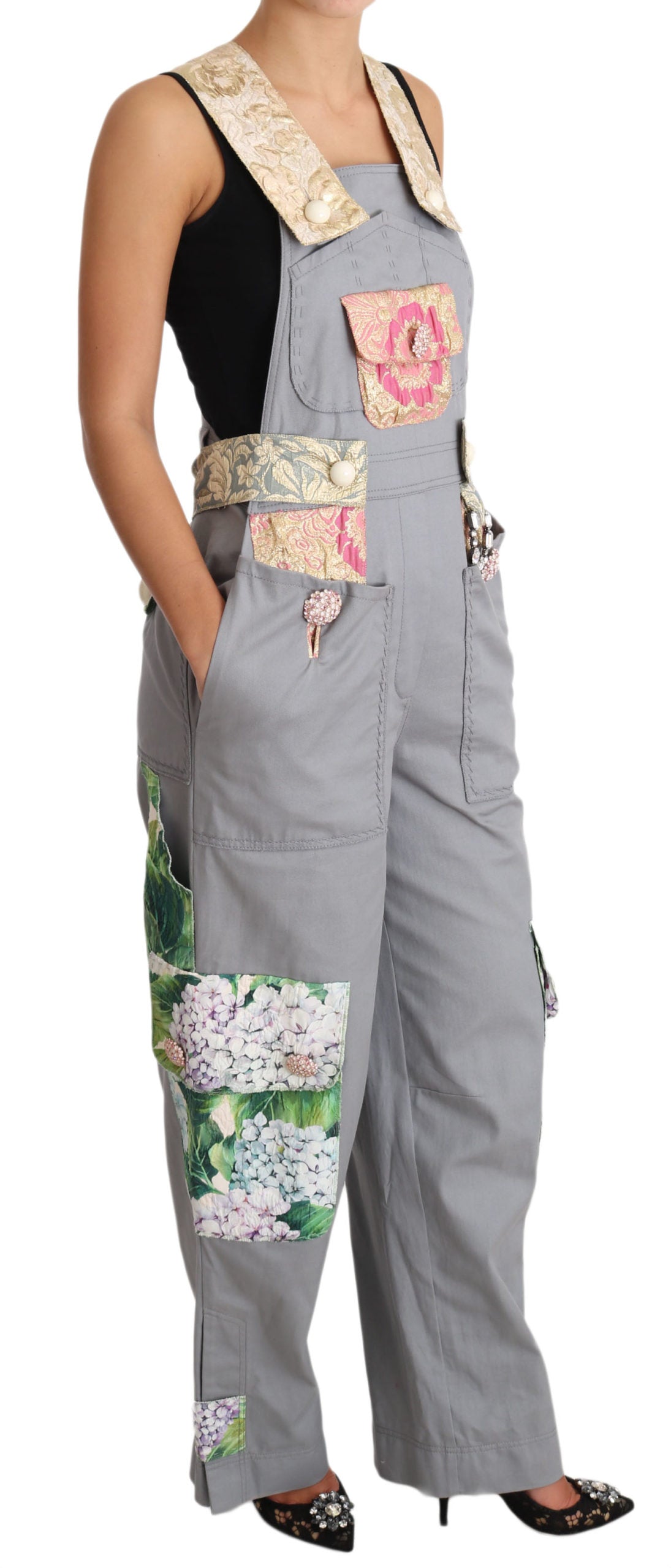 Dolce & Gabbana Exquisiter mit Blumen verzierter Denim-Overall