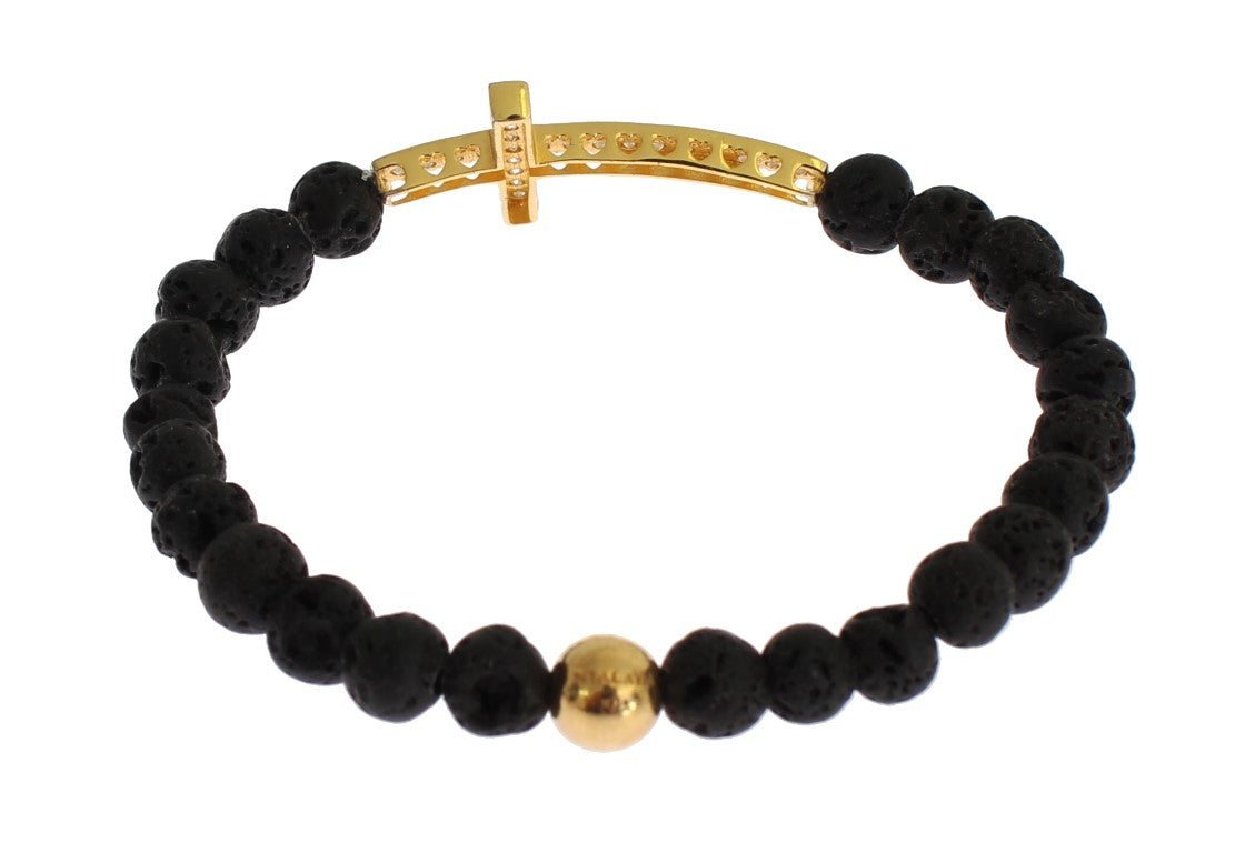 Nialaya Elegantes Gold & Schwarzes Lavastein-Armband