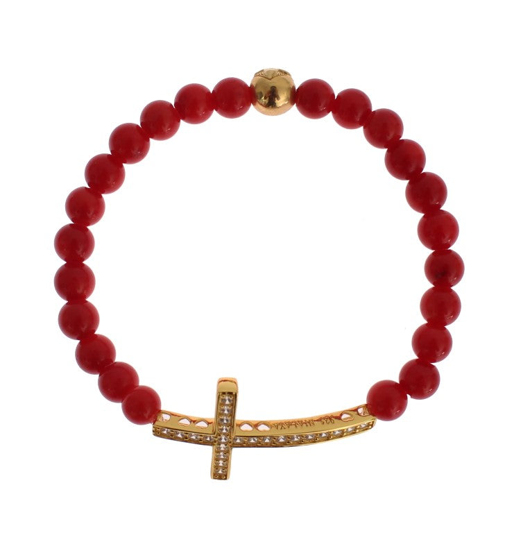 Nialaya Elegant bracelet made of gold and red coral beads