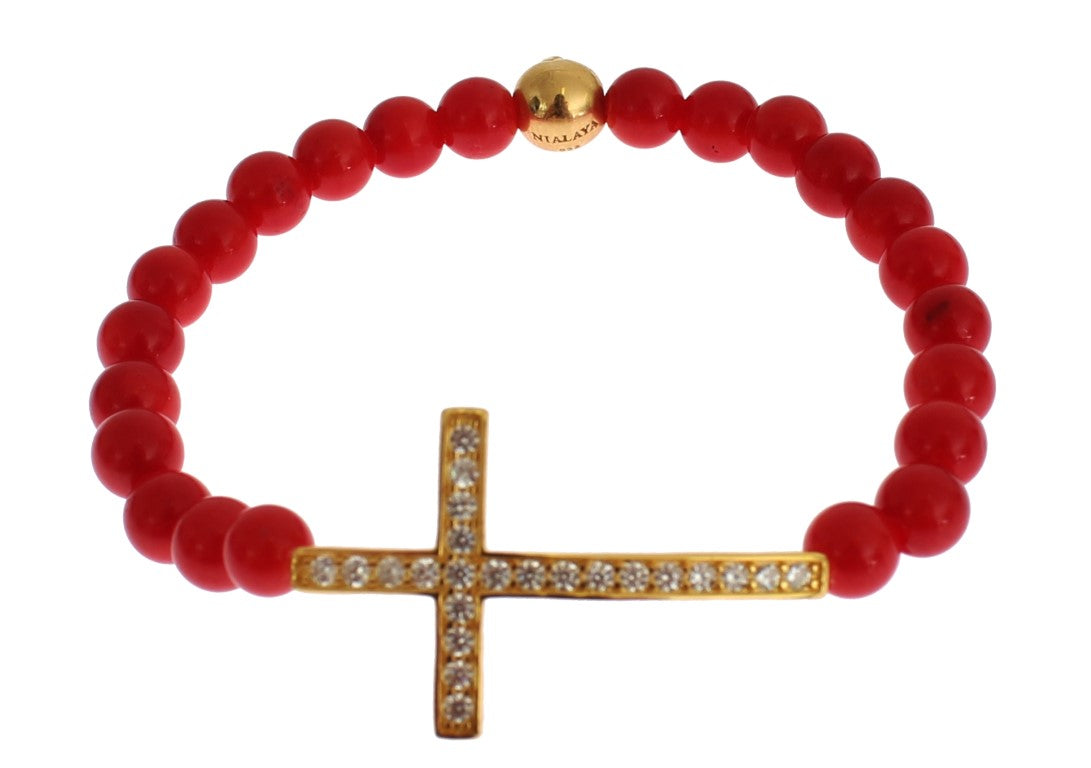 Nialaya Elegant bracelet made of gold and red coral beads