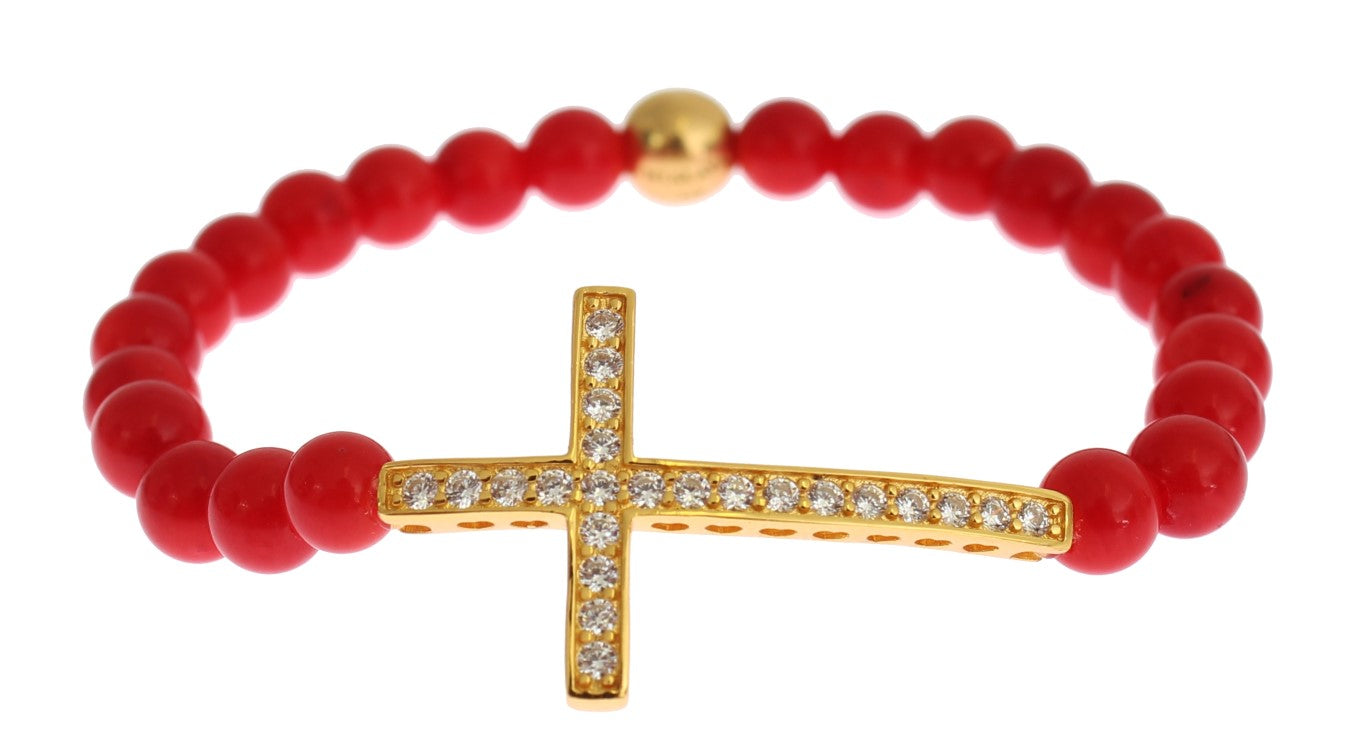 Nialaya Elegant bracelet made of gold and red coral beads