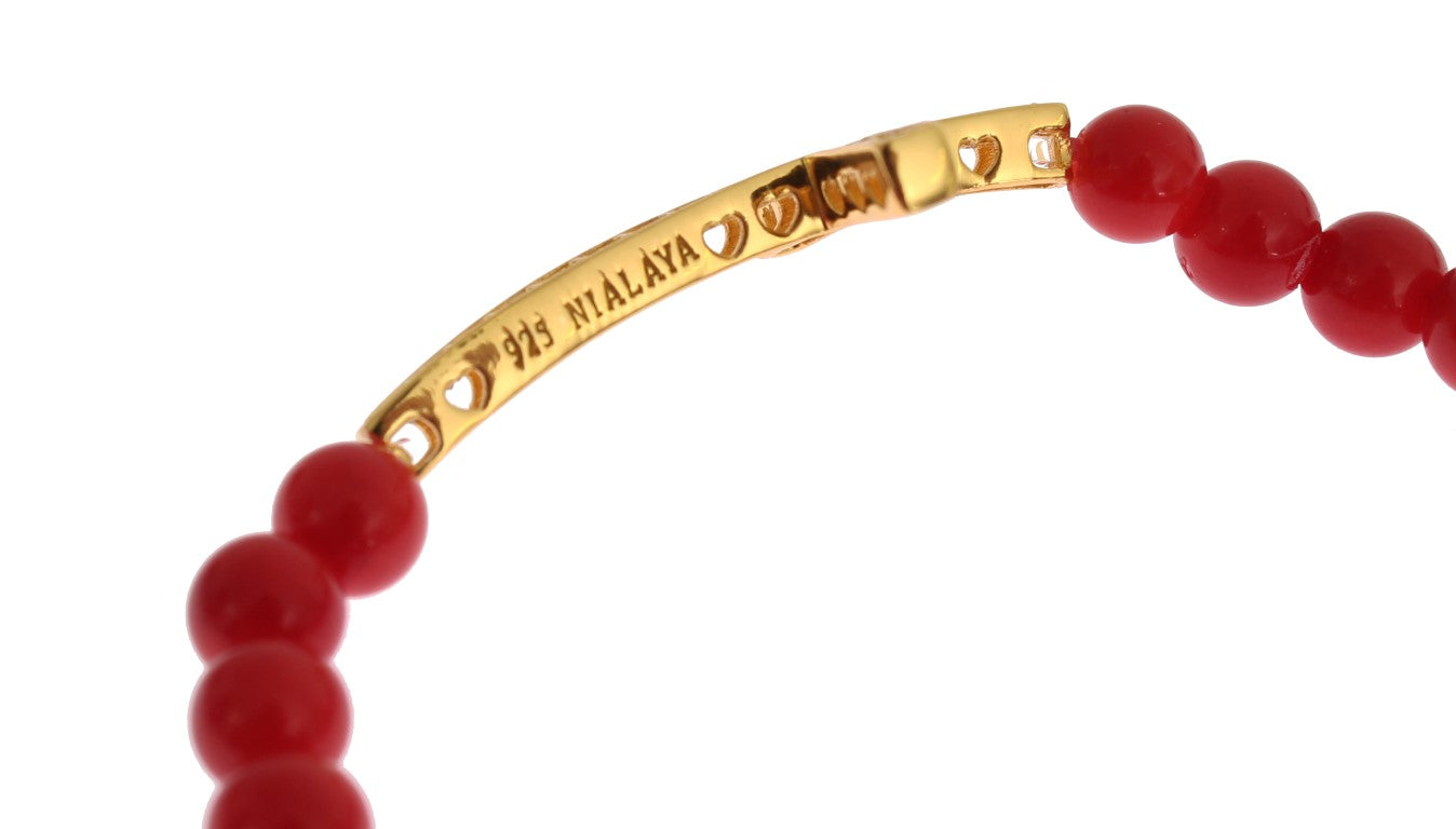 Nialaya Elegant bracelet made of gold and red coral beads