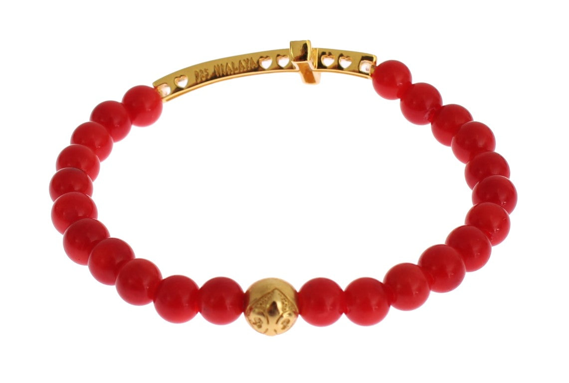 Nialaya Elegant bracelet made of gold and red coral beads