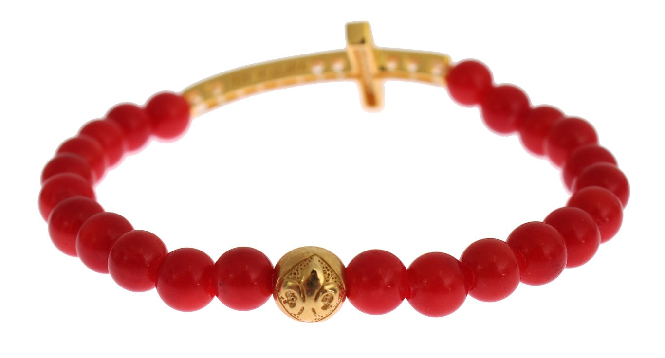 Nialaya Elegant bracelet made of gold and red coral beads