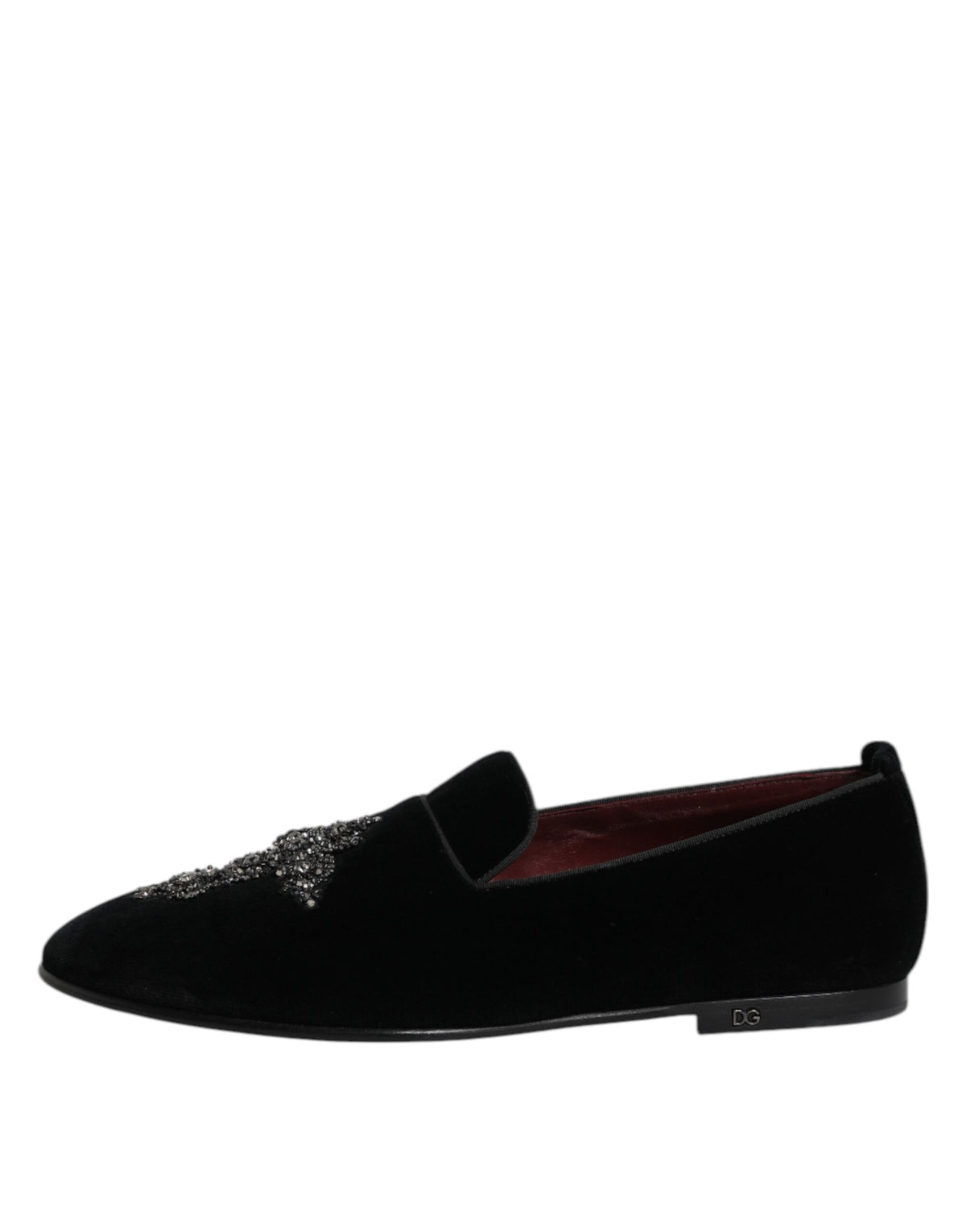 Dolce & Gabbana Black Velvet Embellished Loafer Slip On Shoes