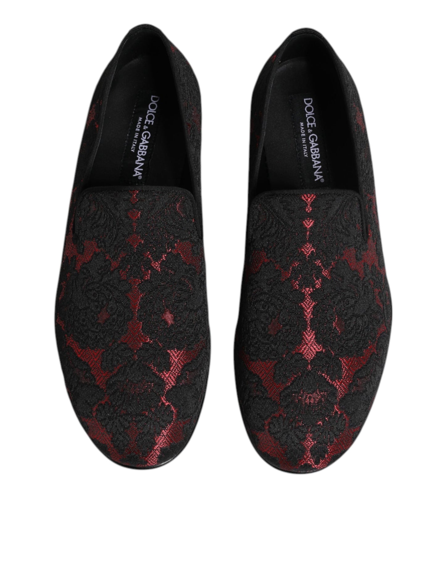 Dolce & Gabbana Red Black Jacquard Slip On Men Loafers Shoes