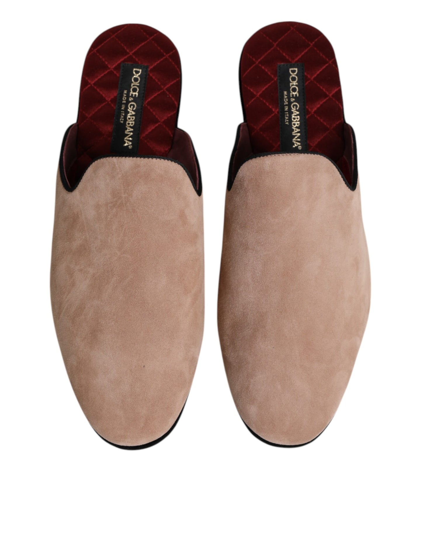 Dolce & Gabbana Beige Capra Suede Slides Flat Slipper Shoes