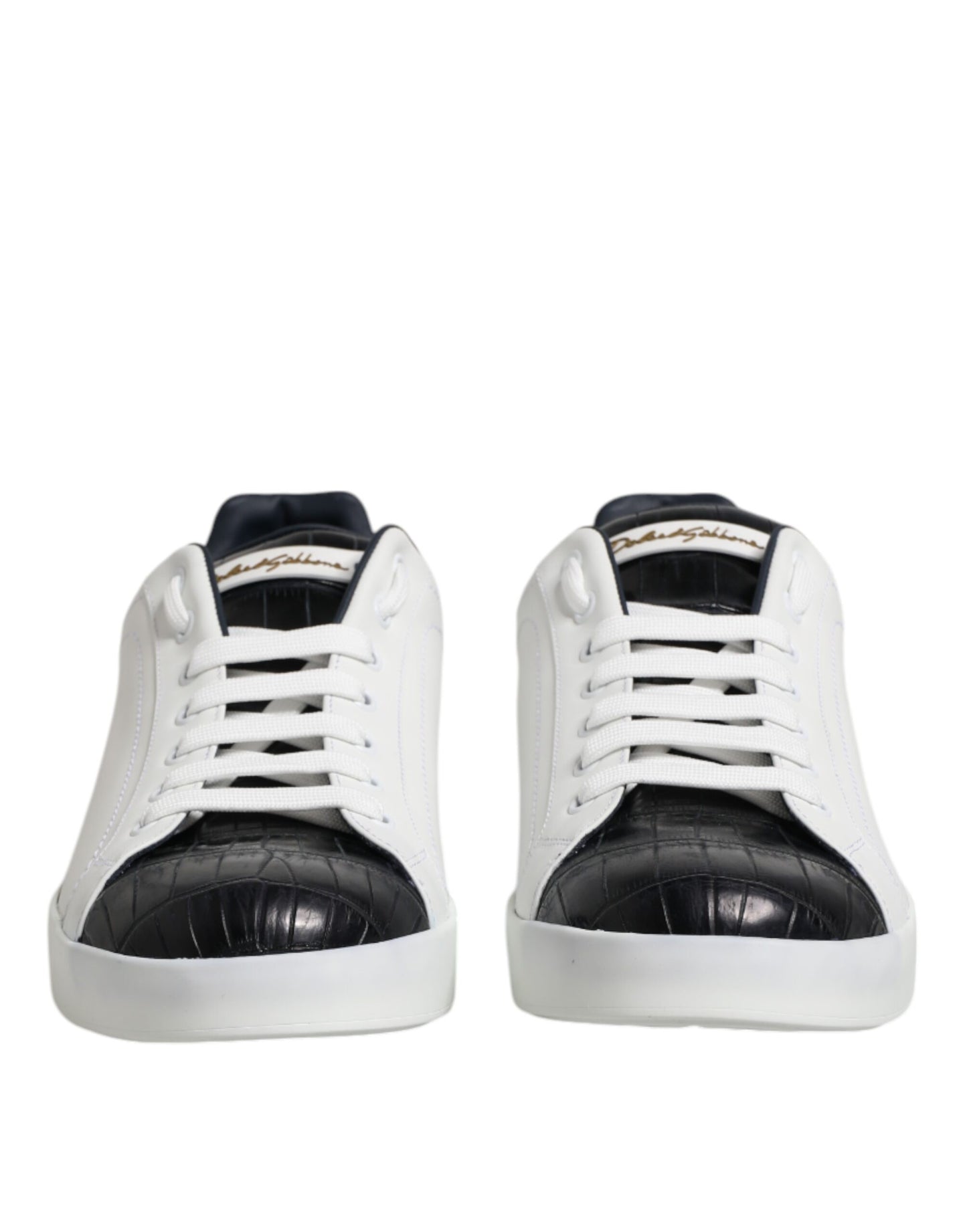 Dolce & Gabbana White Black Leather Portofino Sneaker Shoes