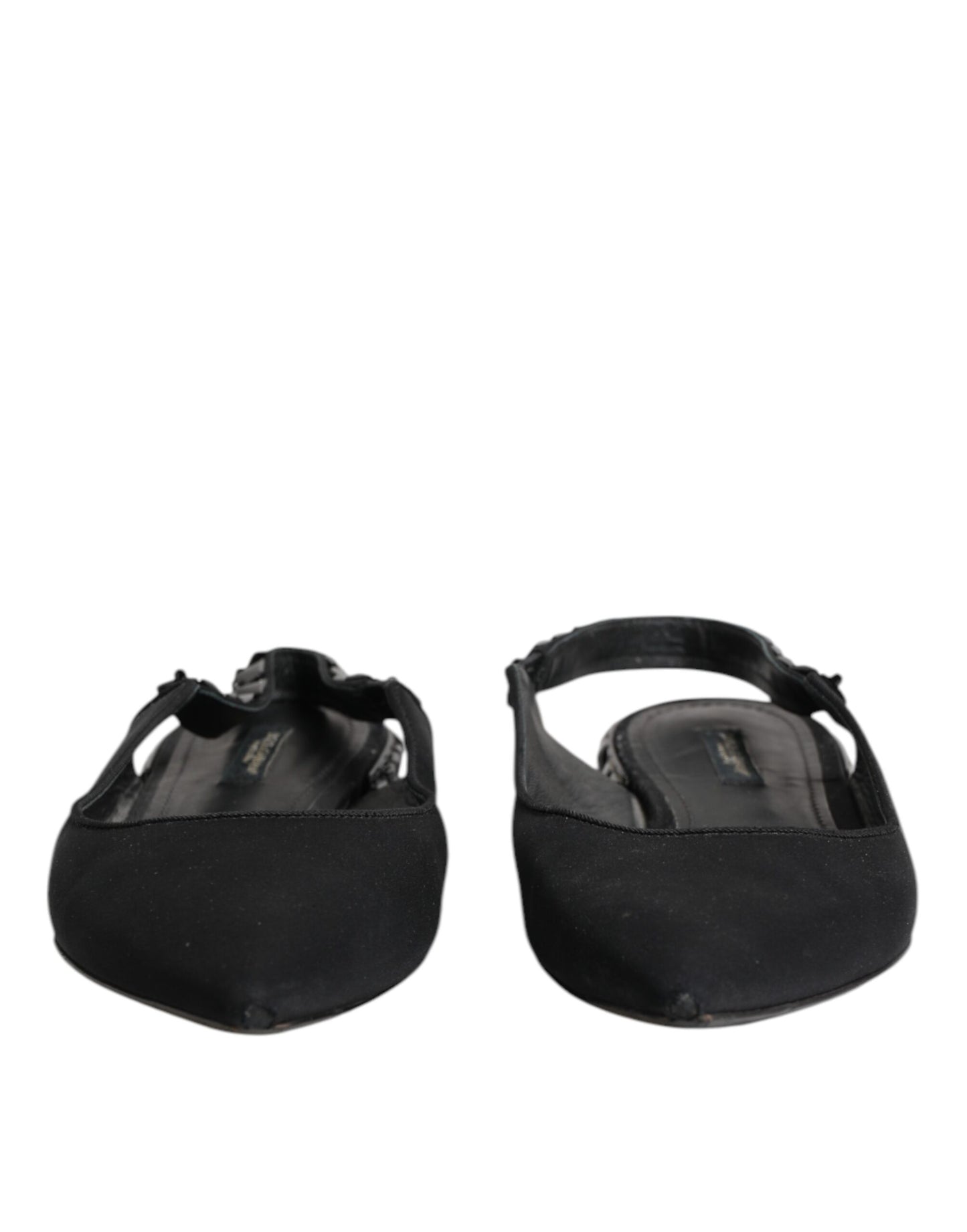Dolce & Gabbana Black Crystal Charmeuse Slingback Shoes