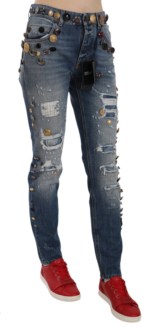 Dolce &amp; Gabbana Luxurious Denim Jeans with Crystal Embellishment