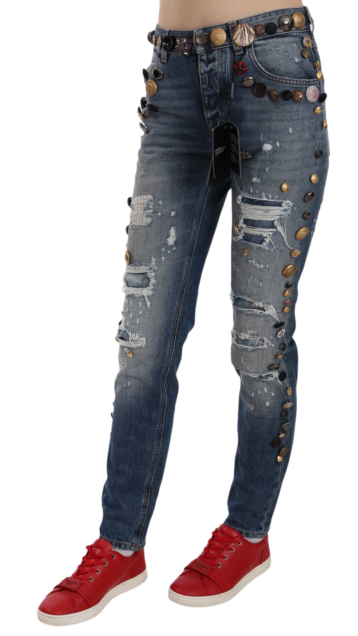 Dolce &amp; Gabbana Luxurious Denim Jeans with Crystal Embellishment