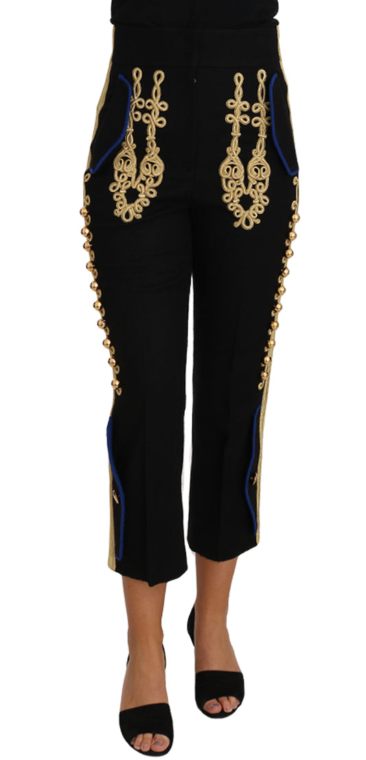 Dolce &amp; Gabbana Elegant Black Military Pants with Embellishments