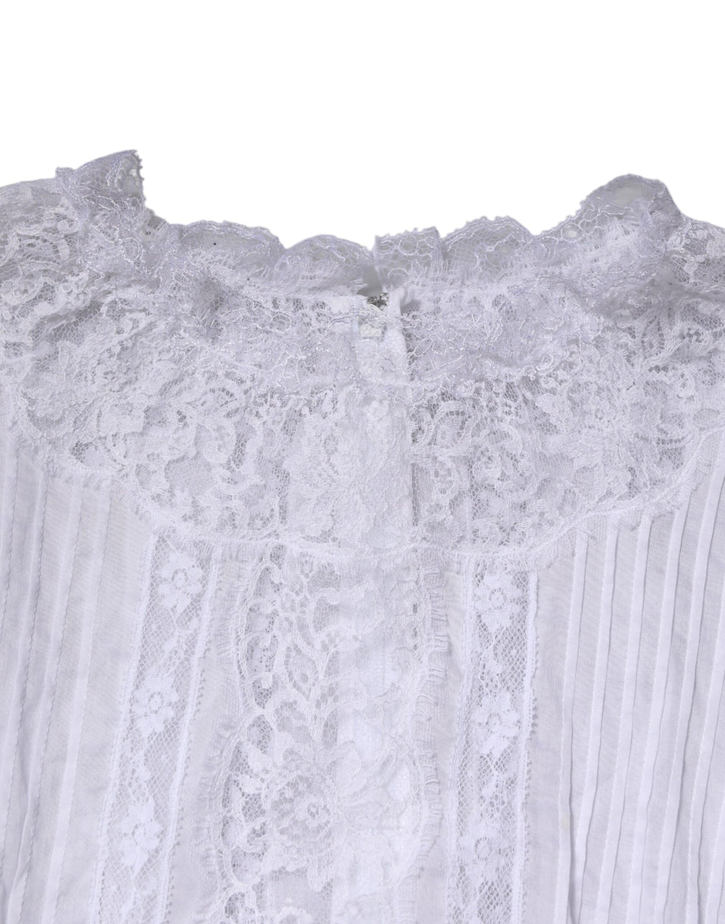 Dolce & Gabbana White Cotton Floral Lace Long Sleeves Top