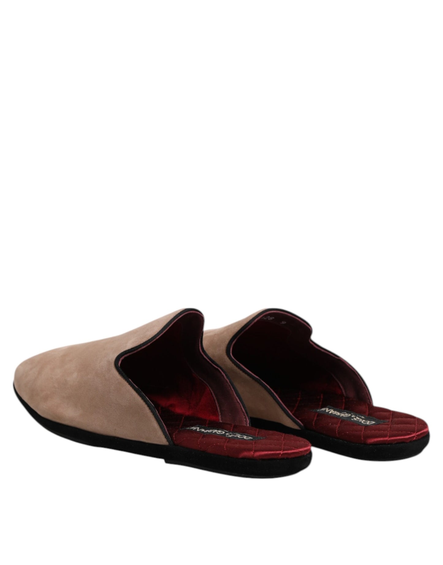 Dolce & Gabbana Beige Suede Leather Slides Flat Slipper Shoes