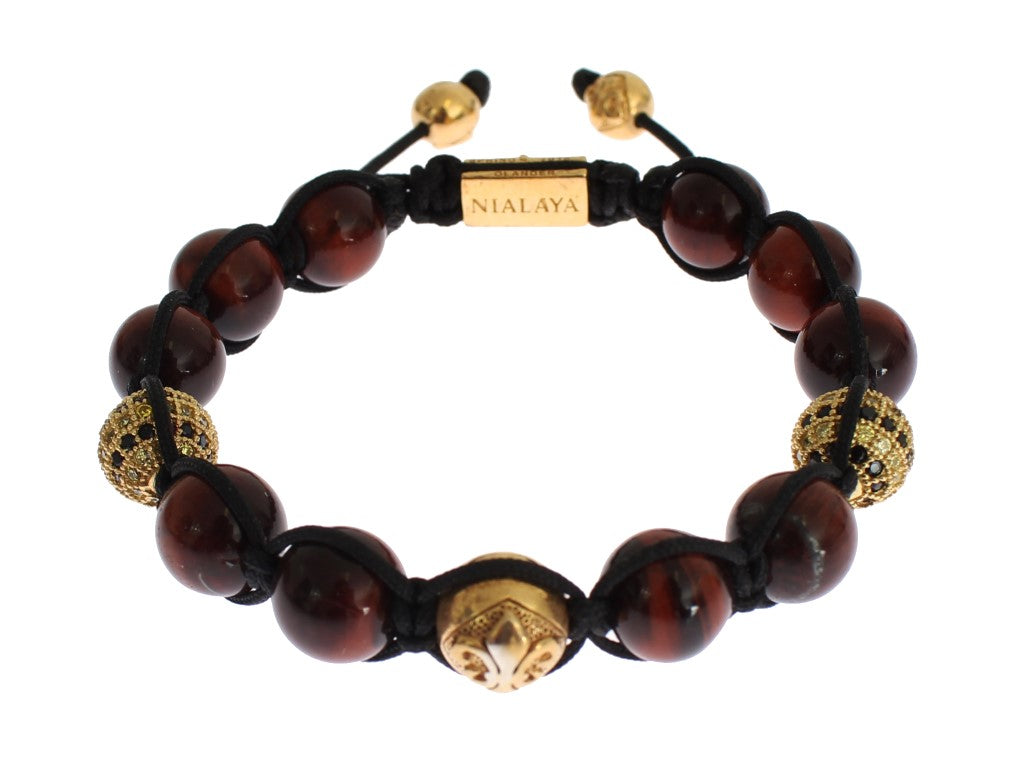 Nialaya Radiant Red Tiger Eye &amp; CZ Gold Bracelet