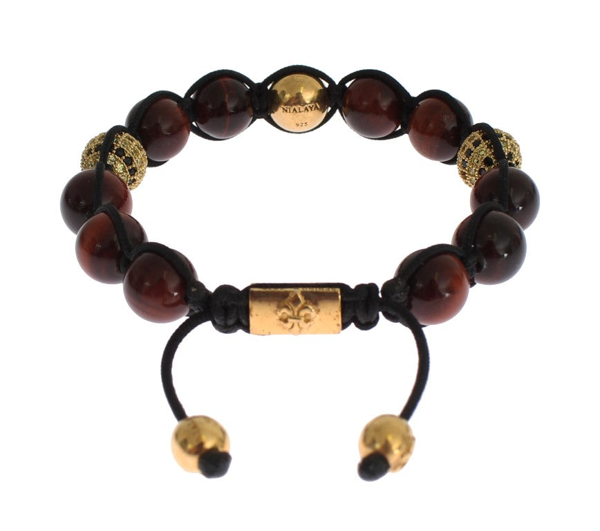 Nialaya Radiant Red Tiger Eye &amp; CZ Gold Bracelet