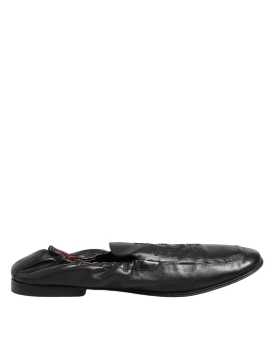 Dolce & Gabbana Black Leather Slip On Men Flat Loafers Shoes