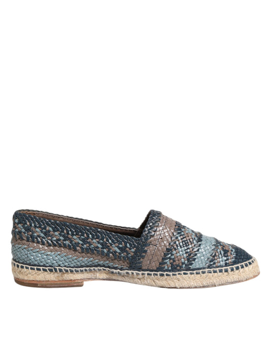 Dolce & Gabbana Blue Gray Woven Leather Buffalo Espadrille Shoes