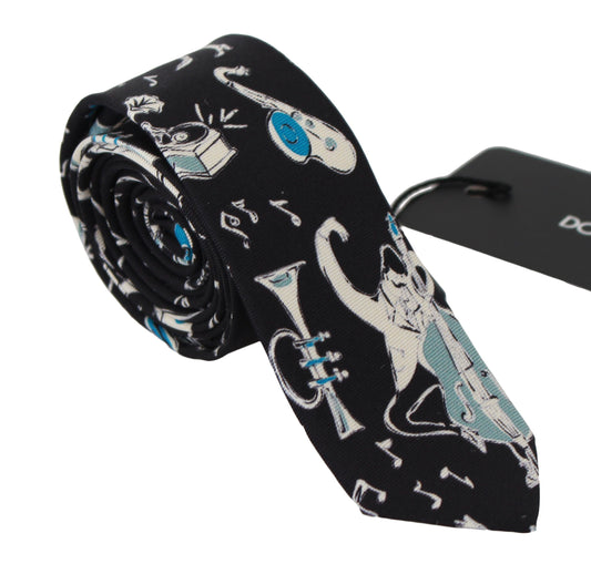 Dolce &amp; Gabbana Elegant black silk tie with a musical pattern