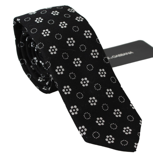 Dolce &amp; Gabbana Elegant Black Silk Tie with Floral Pattern