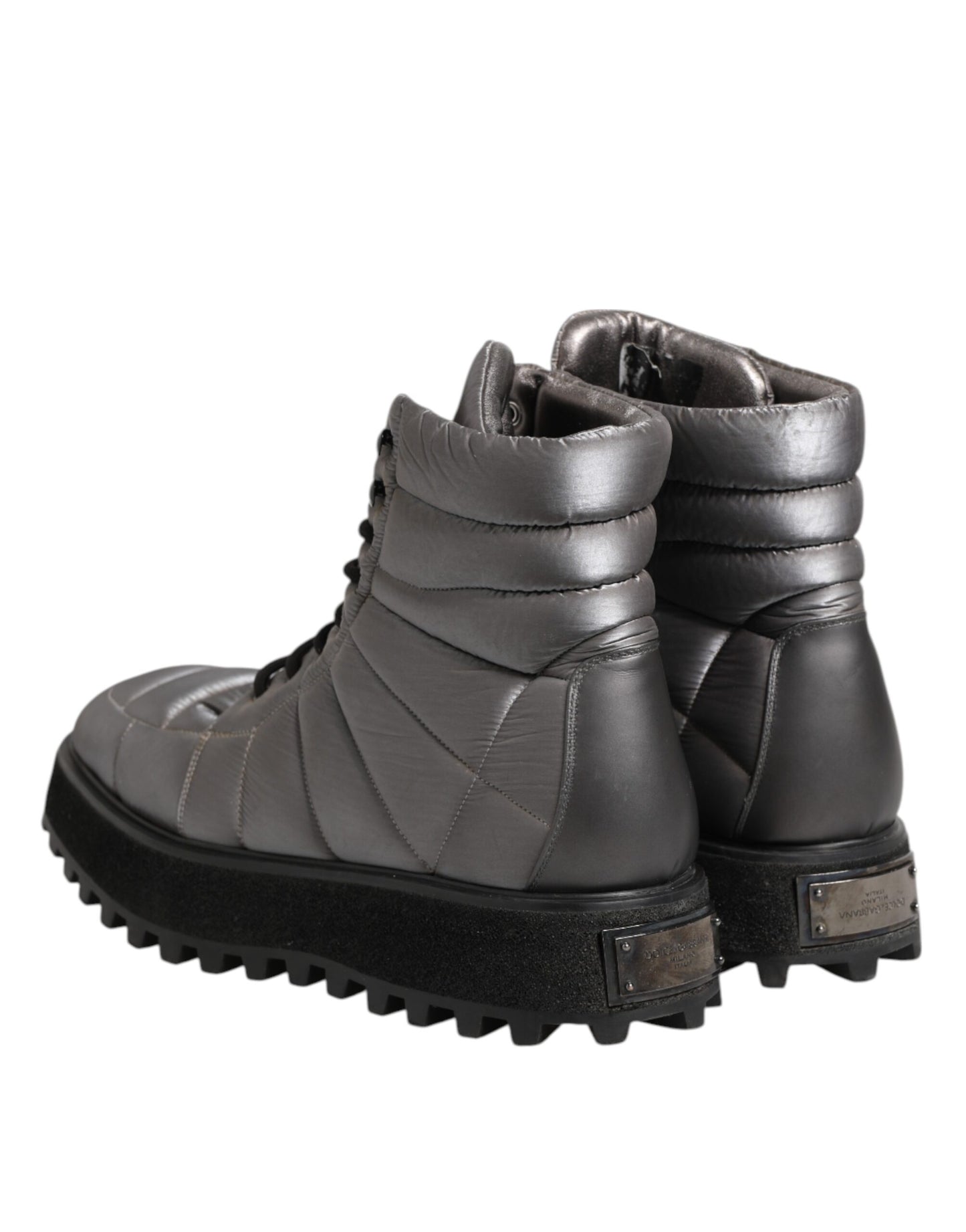 Dolce & Gabbana Silver Padded Mid Calf Lace Up Boots Shoes