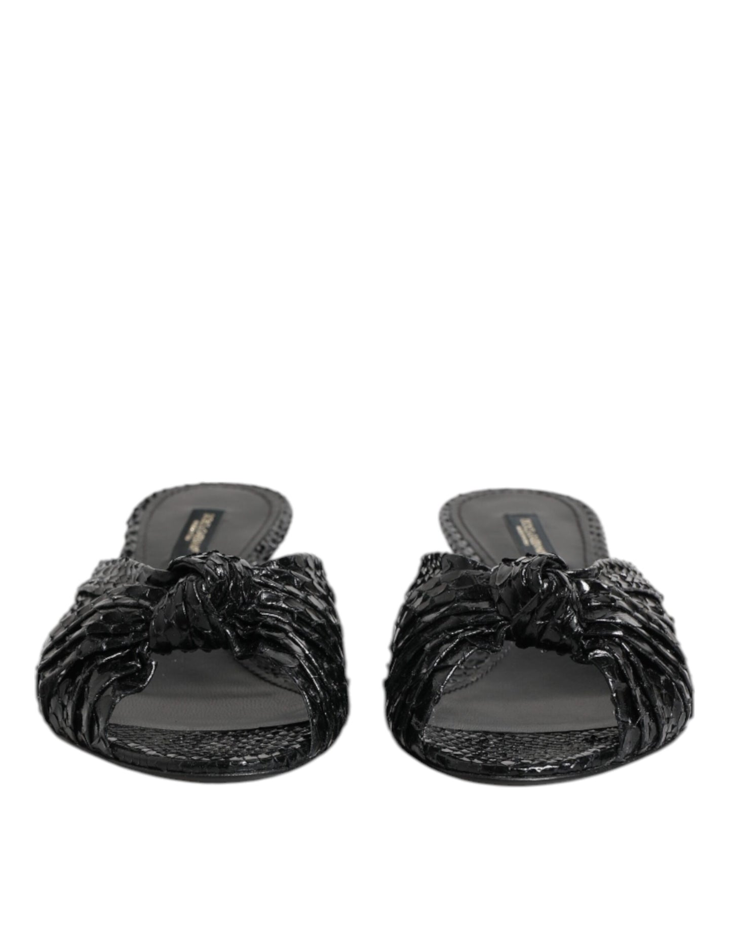 Dolce & Gabbana Black Leather Heels Slides Sandals Shoes