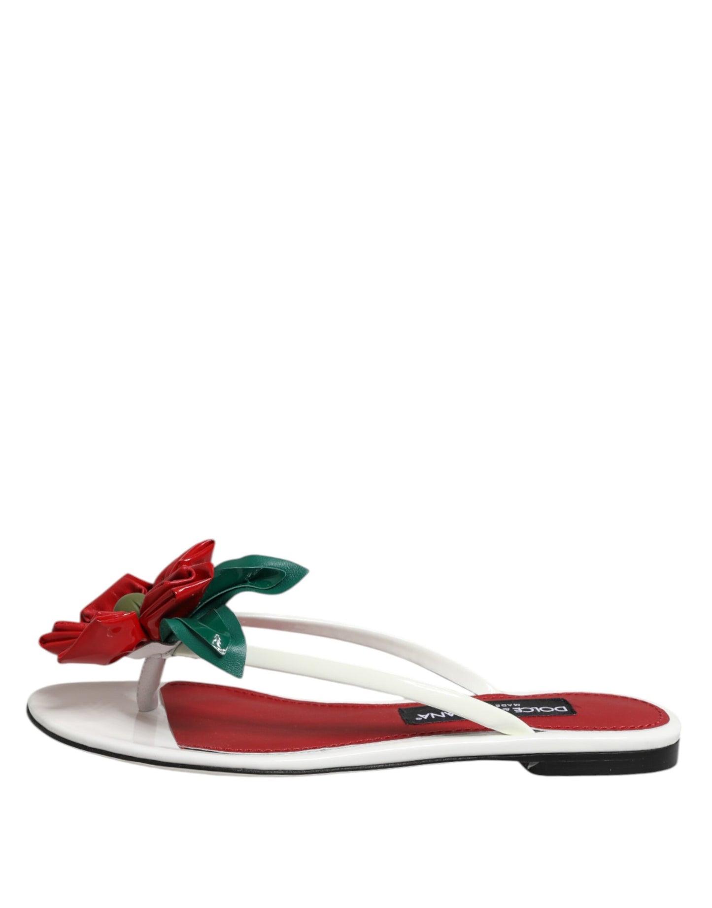 Dolce & Gabbana Red White KEIRA Flower Leather Sandals Shoes