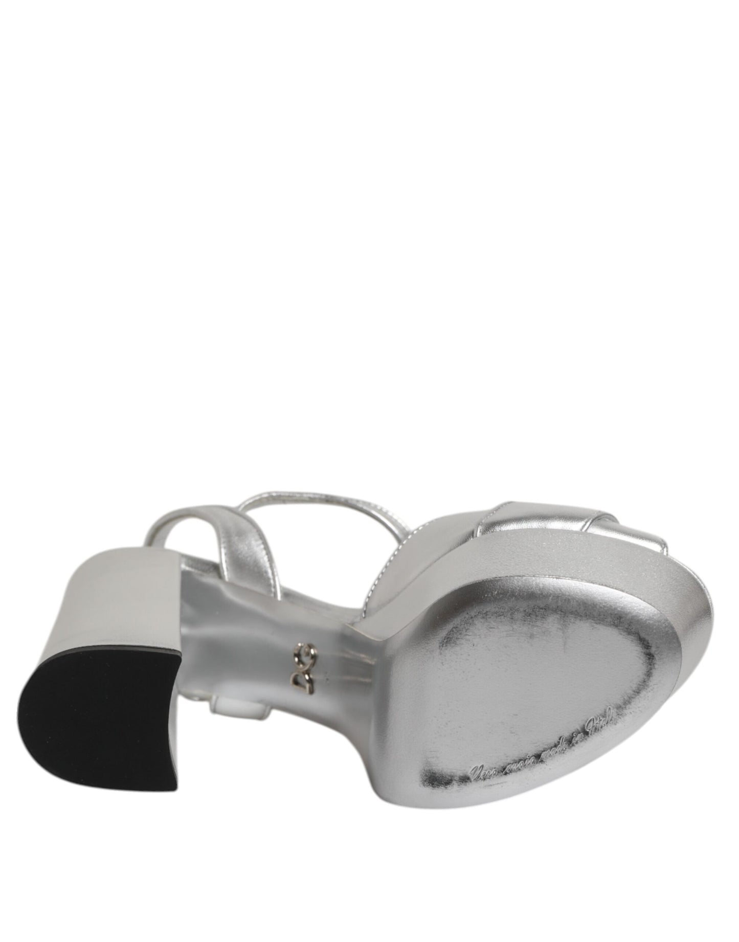 Dolce & Gabbana Silver Logo Ankle Strap Heels Sandals Shoes