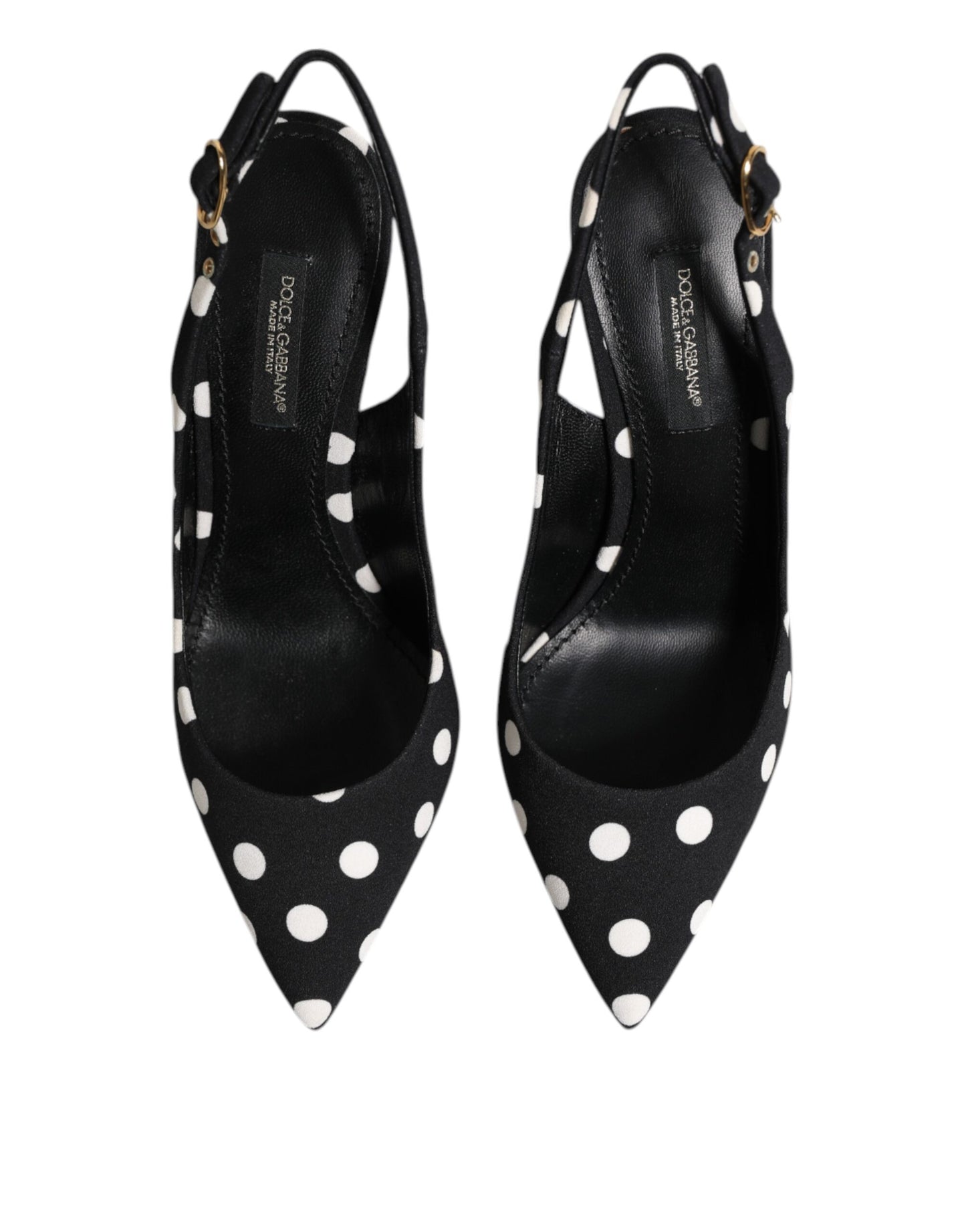 Dolce & Gabbana Black White Dotted Stiletto Slingback Shoes