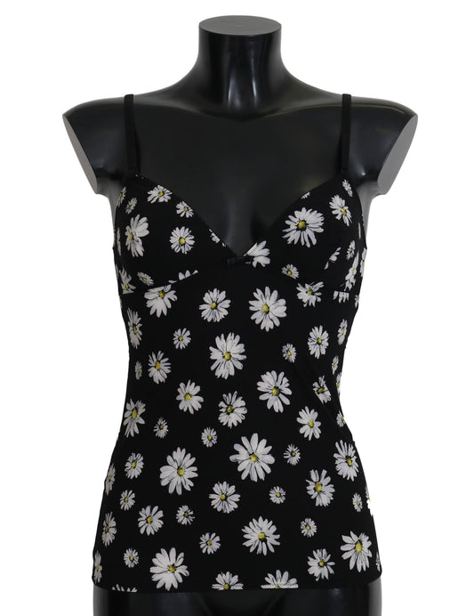 Dolce &amp; Gabbana Elegant Black Daisy Floral Lace Chemise -mekko