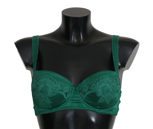 Dolce &amp; Gabbana Charming green silk bra with floral lace