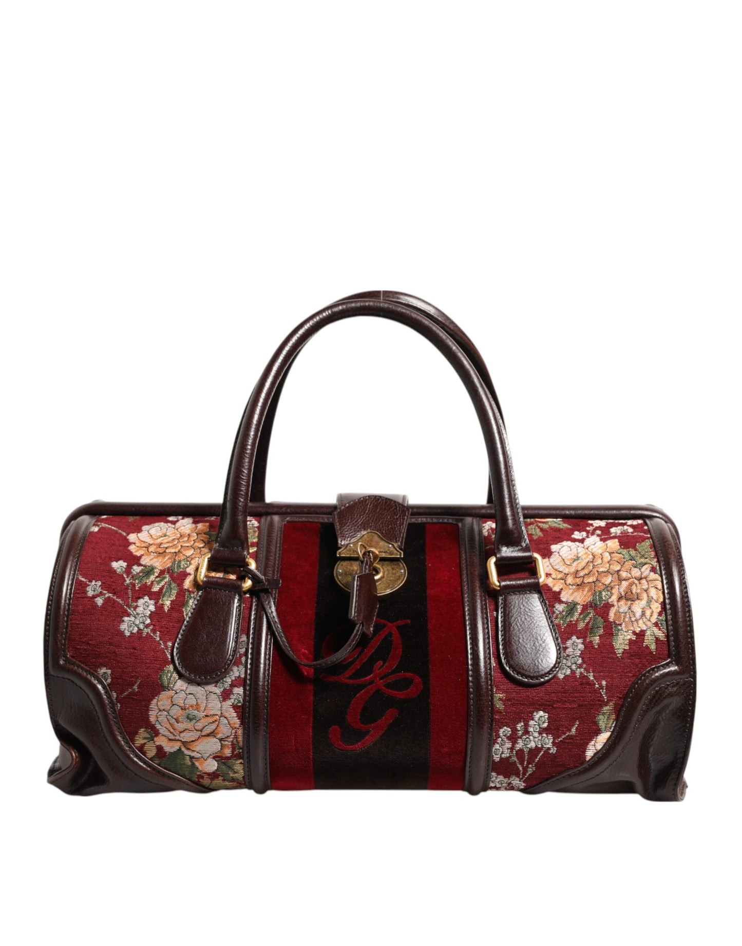 Dolce & Gabbana Multicolor Leather Jacquard Velvet Travel Duffle Bag