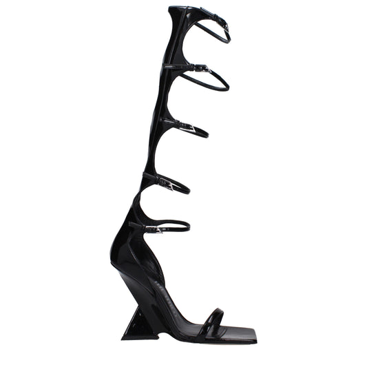The Attico Black Leather Stiletto Heel Sandals