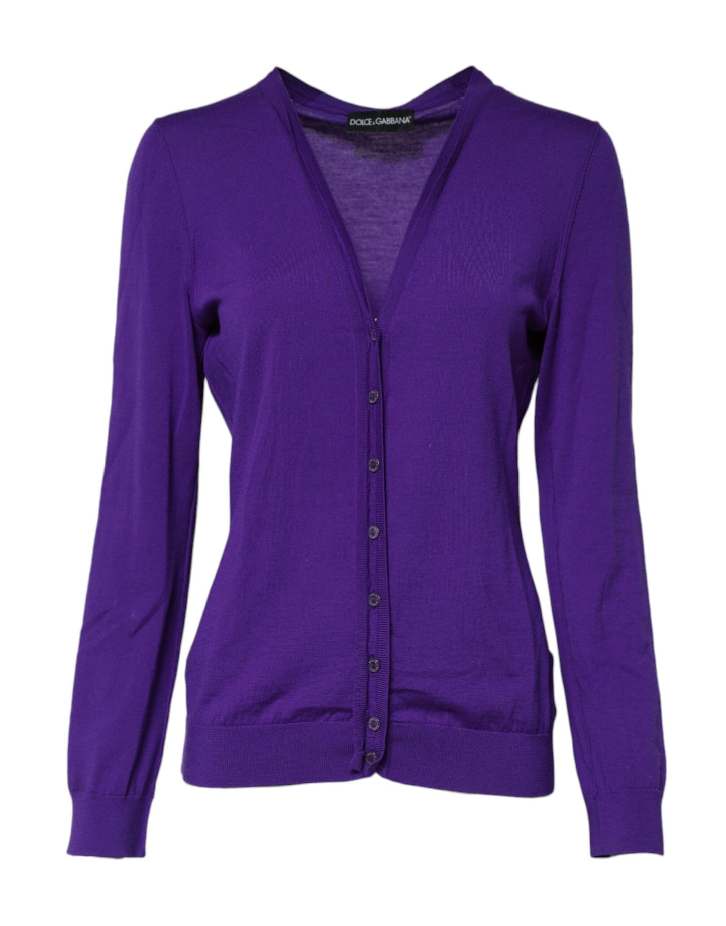 Dolce & Gabbana Purple Wool Knit V-neck Cardigan Sweater
