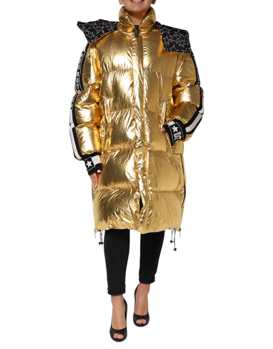 Dolce & Gabbana Gold Hooded Puffer Quilted Full Zip Jacket