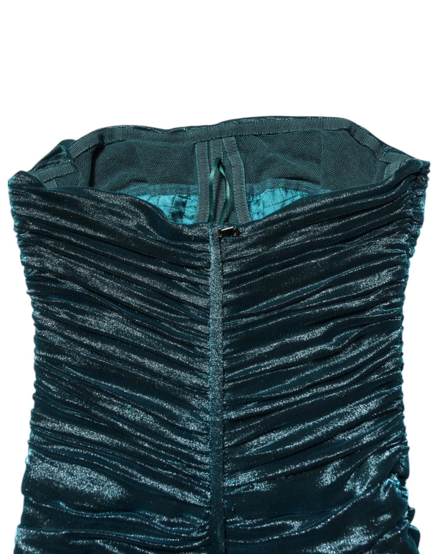 Dolce & Gabbana Green Silk Satin Fitted Strapless Dress