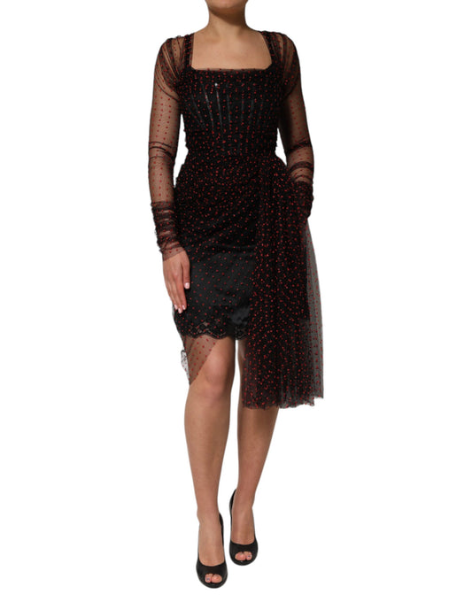 Dolce & Gabbana Black Lace Trim Long Sleeve Sheath Mini Dress