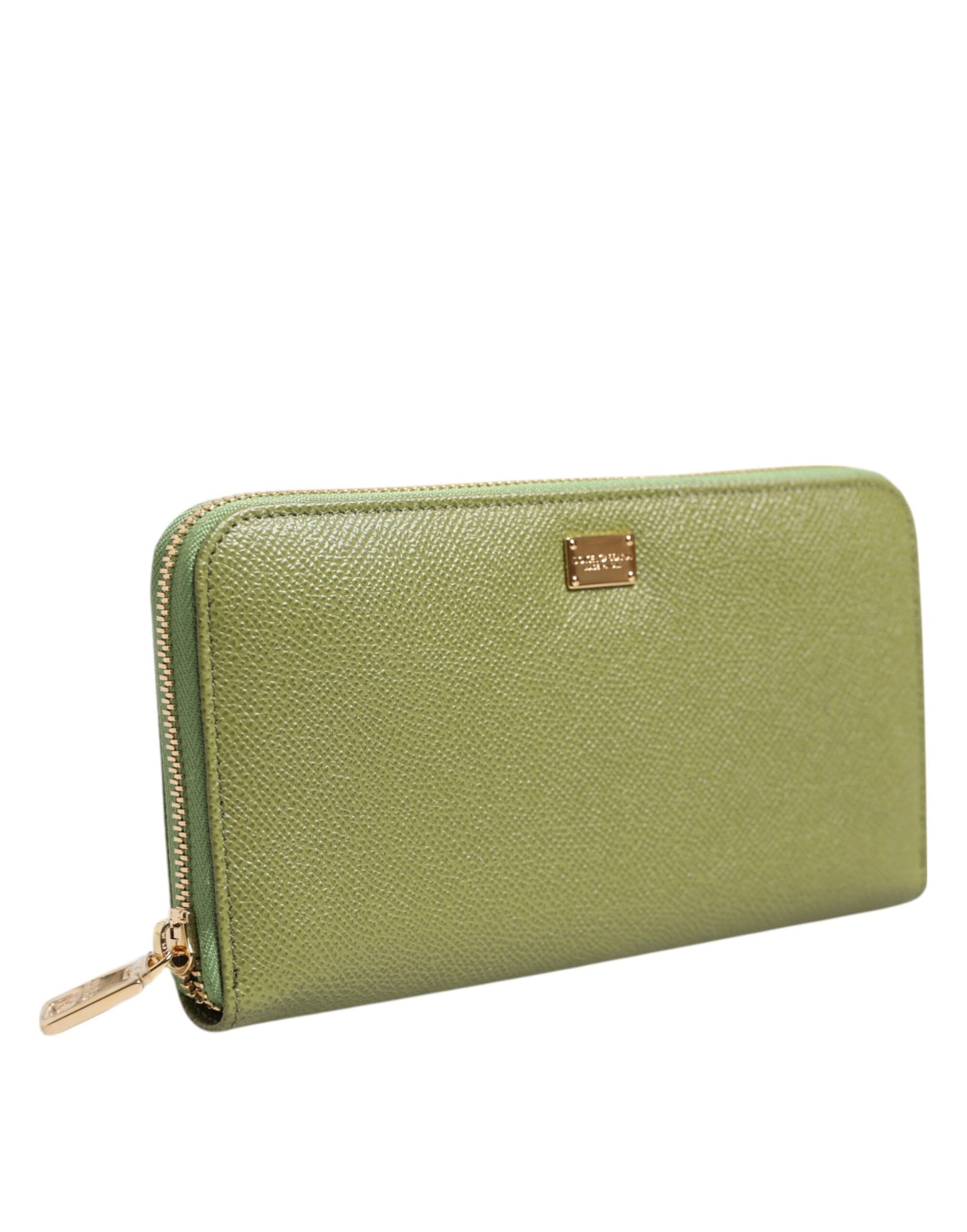 Dolce & Gabbana Green Leather Logo Plaque Zip Around Continenta Wallet