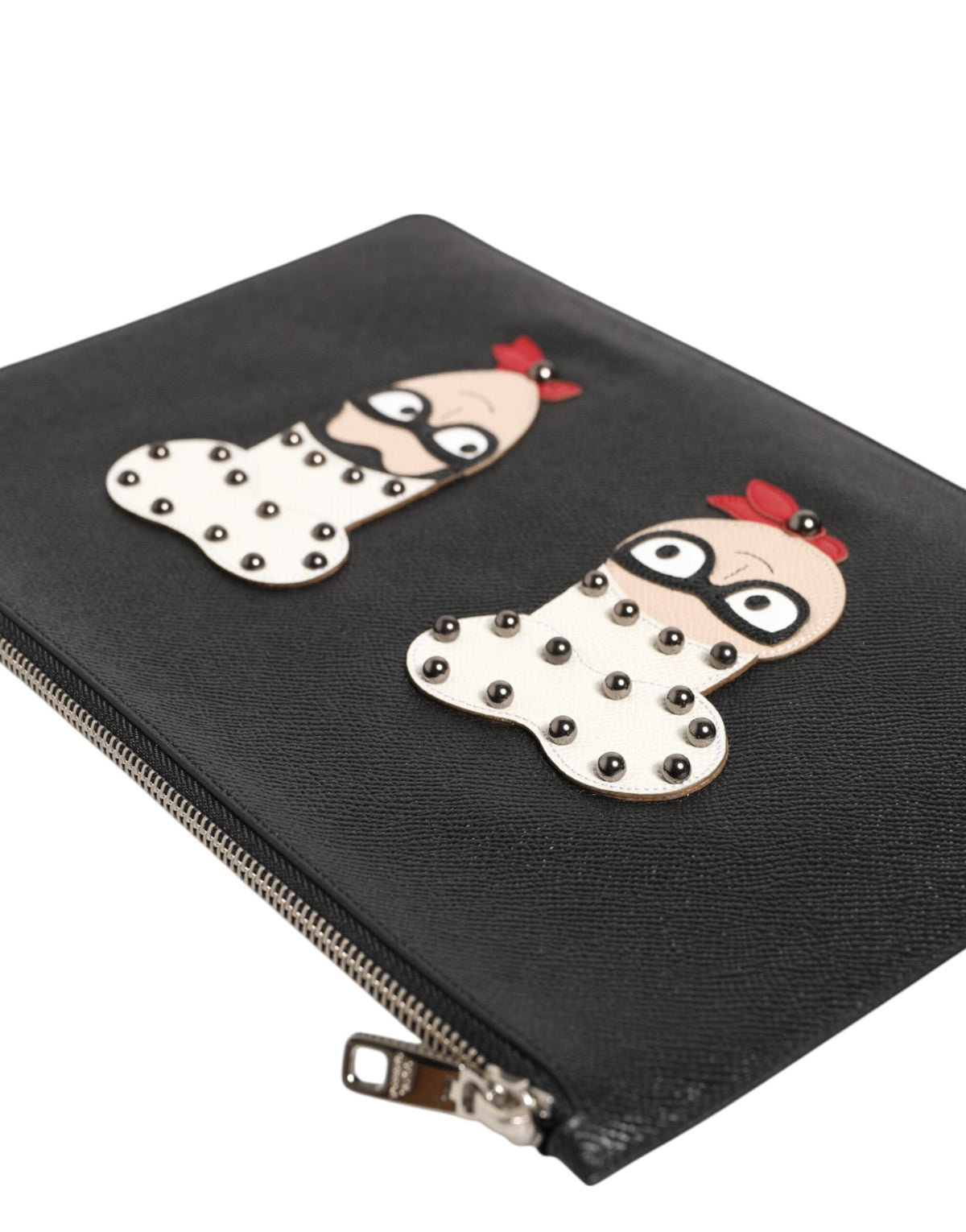 Dolce & Gabbana Black Leather #DGFAMILY Embellished Men Clutch Pouch Bag