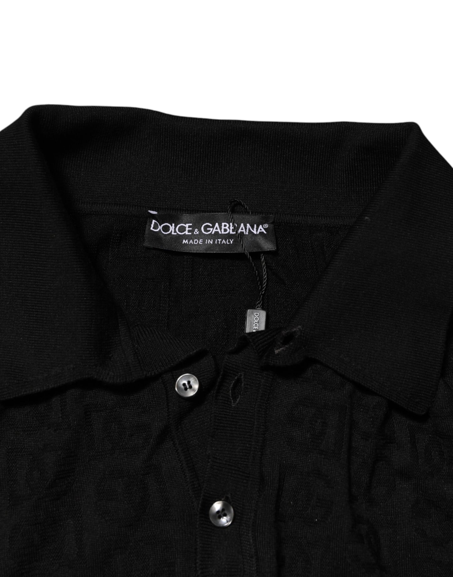 Dolce & Gabbana Black Silk Jacquard DG Polo Shirt T-shirt
