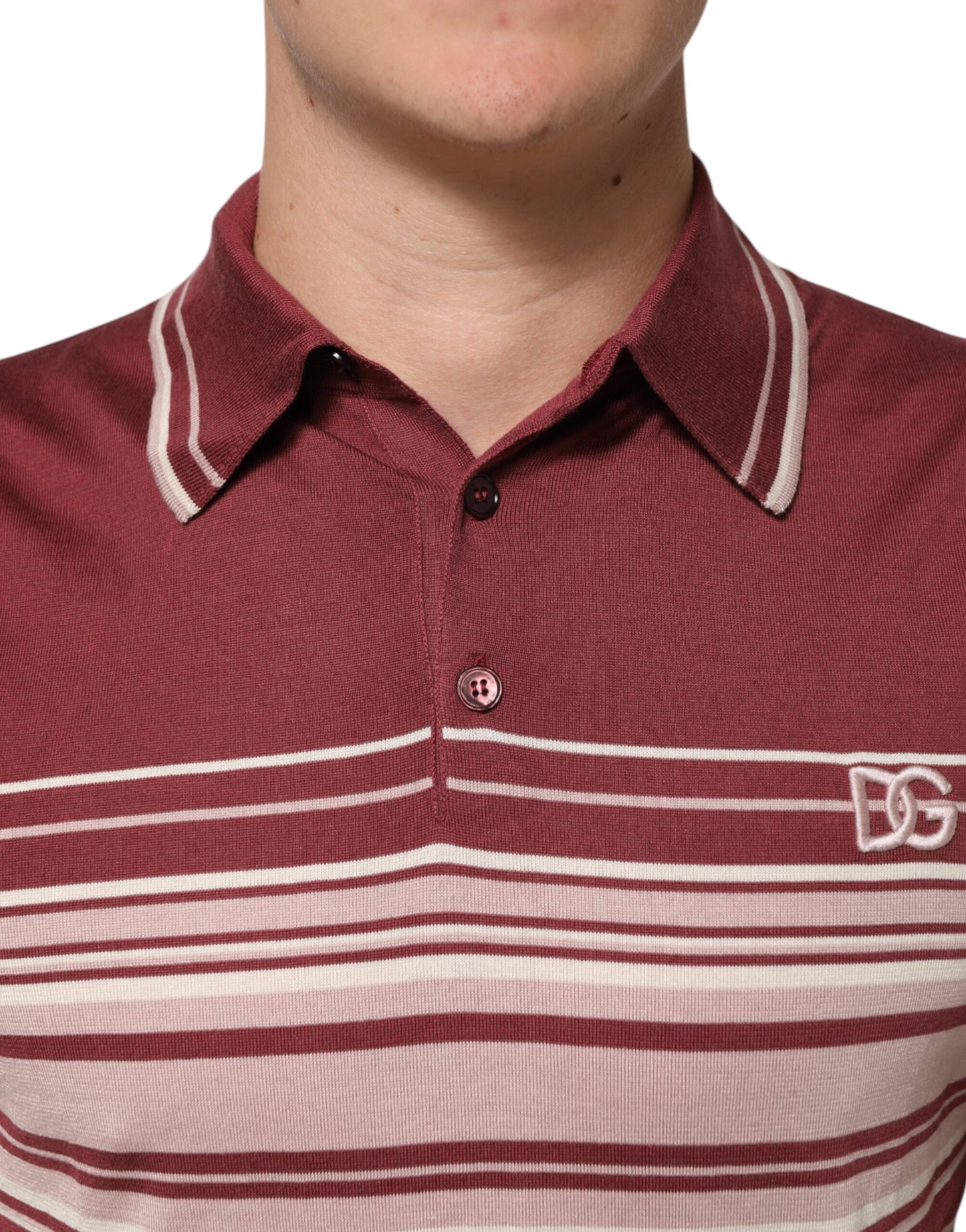 Dolce & Gabbana Cotton Burgundy Striped DG Logo Polo  T-shirt