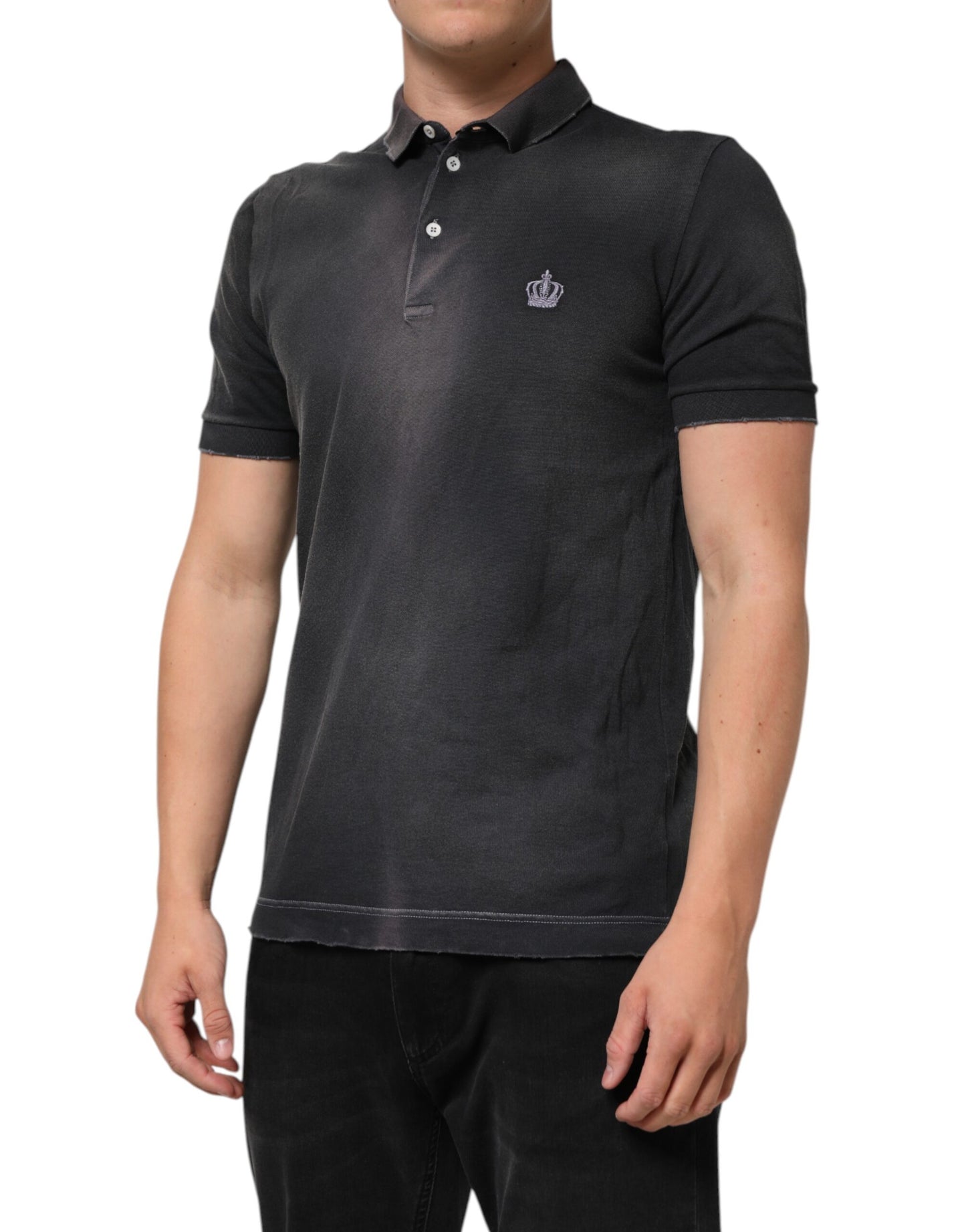 Dolce & Gabbana Gray Cotton Crown Collared Men Polo T-shirt