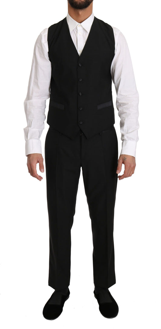 Dolce &amp; Gabbana Simple Black Slim Fit Vest for Formal Occasions