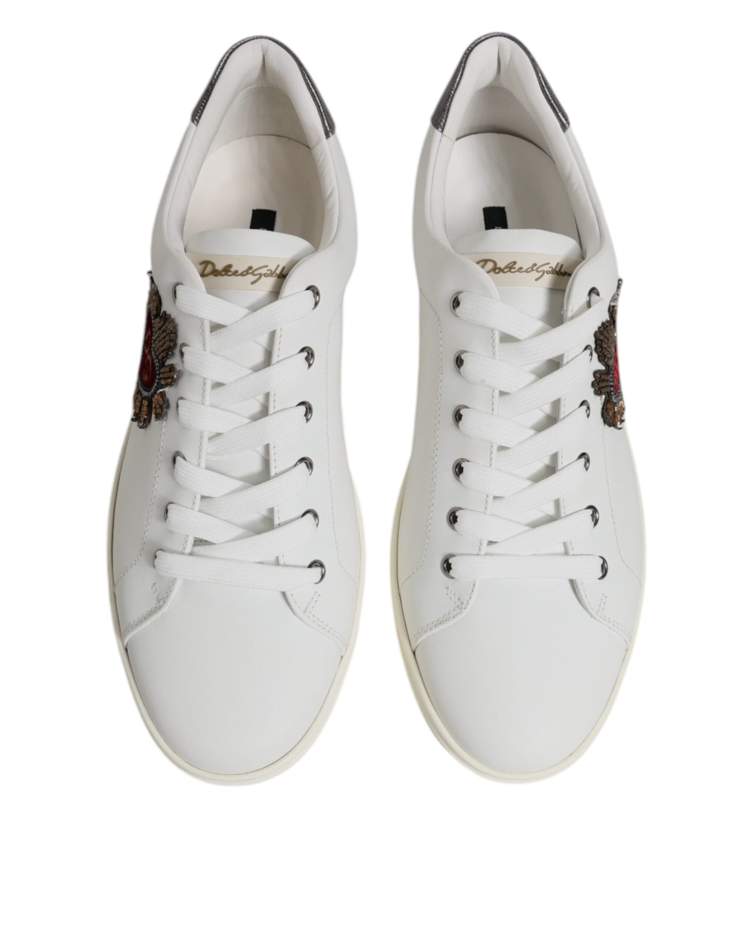 Dolce & Gabbana White Silver Sacred Heart Men Sneakers Shoes