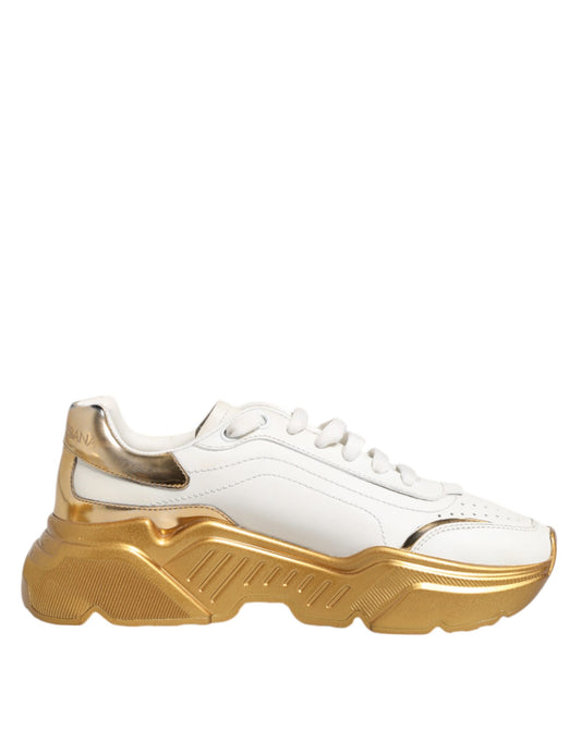Dolce & Gabbana White Gold DAYMASTER Leather Sneakers Womens Shoes