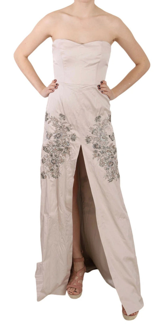 Dolce & Gabbana Beige Sequined Flower Flare Ball Gown Dress